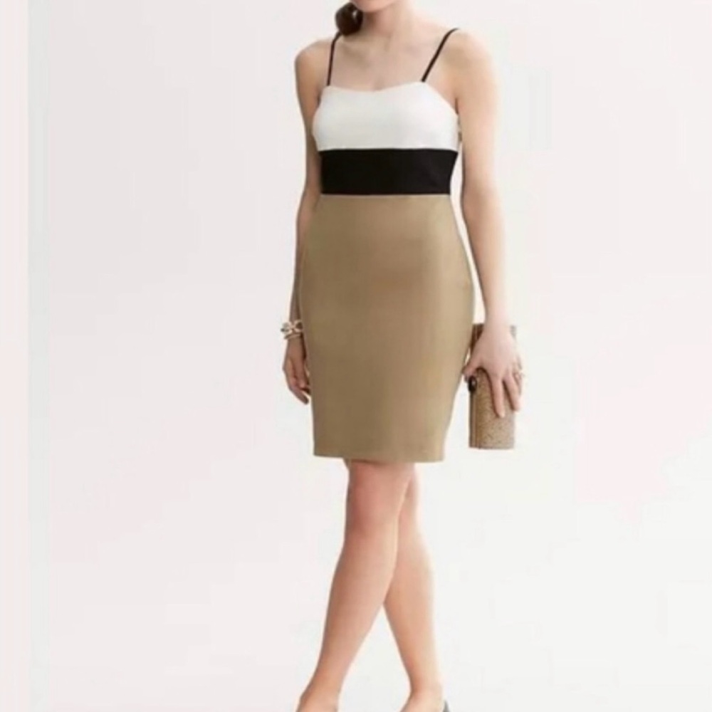 Banana Republic Olive Color Block Spaghetti Strap Knit Form Fitting Dress 10